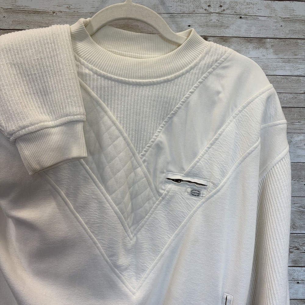 Vintage 80s Together Womens M Sweatshirt White Geometric Mixed Textures Pullover